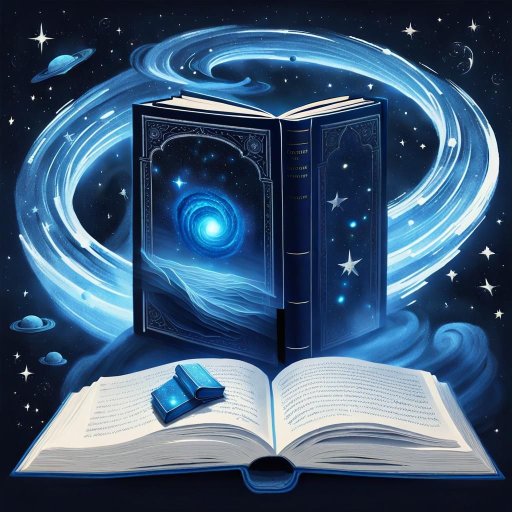 Glowing Book Reveals Starry Vortex in Blue Monochromatic Art