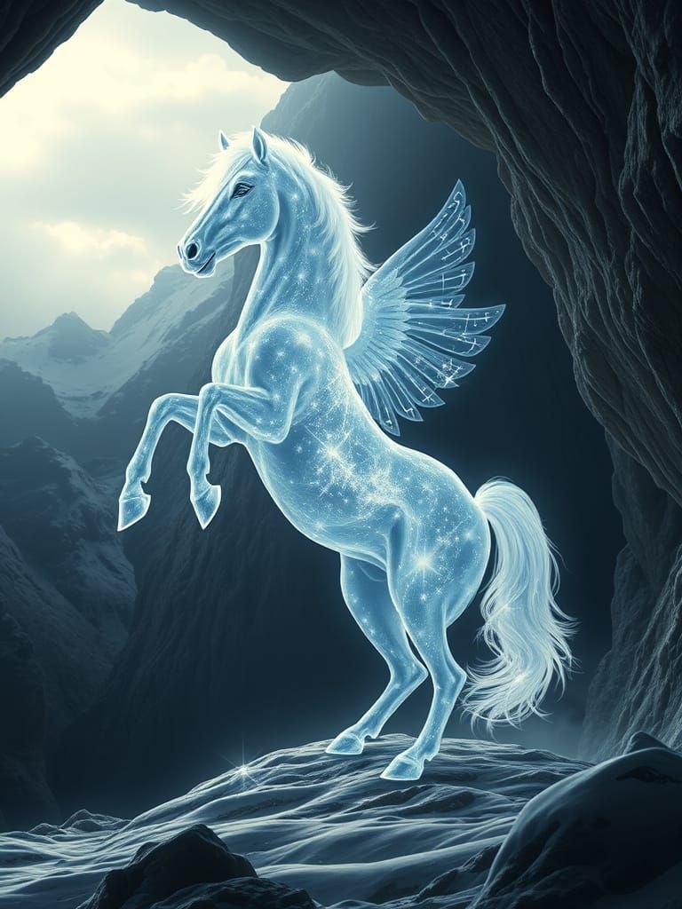 Majestic Celestial Horse Guards Mystical Cave Entrance