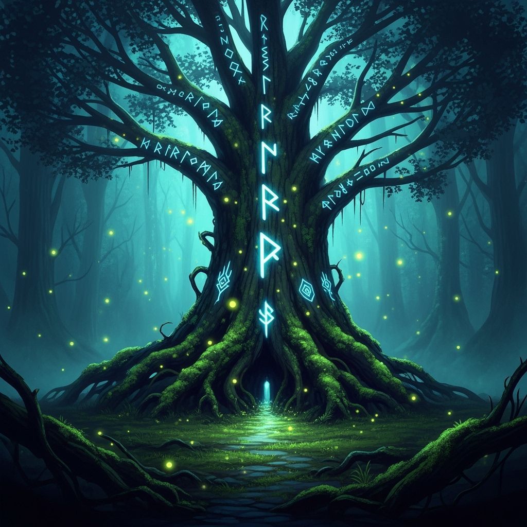 Majestic Ancient Tree in Mystical Moonlight Forest