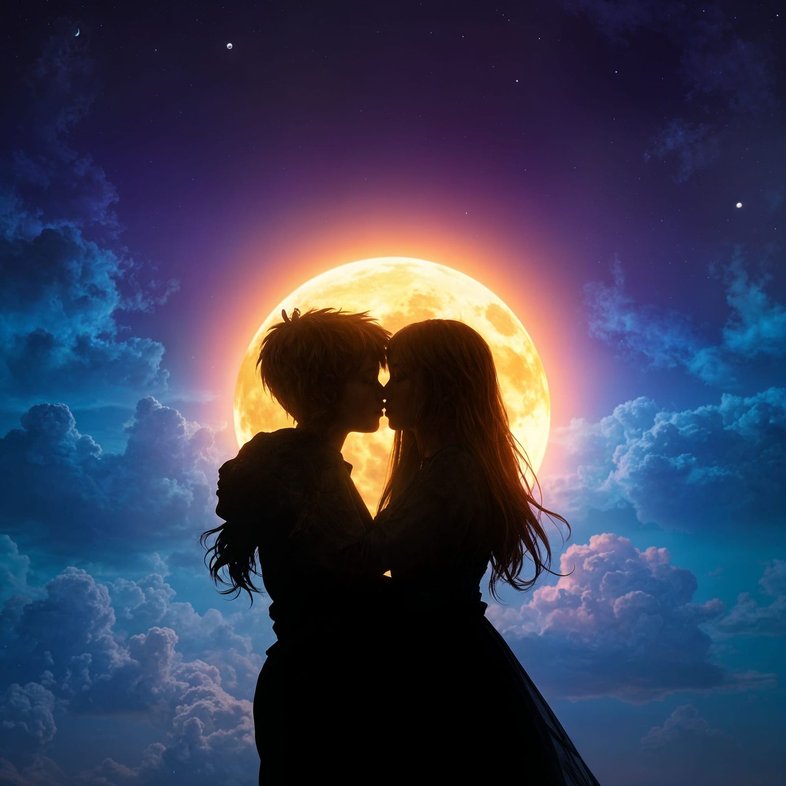 Kissing Silhouettes in Moonlight: Fantasy Concept Art