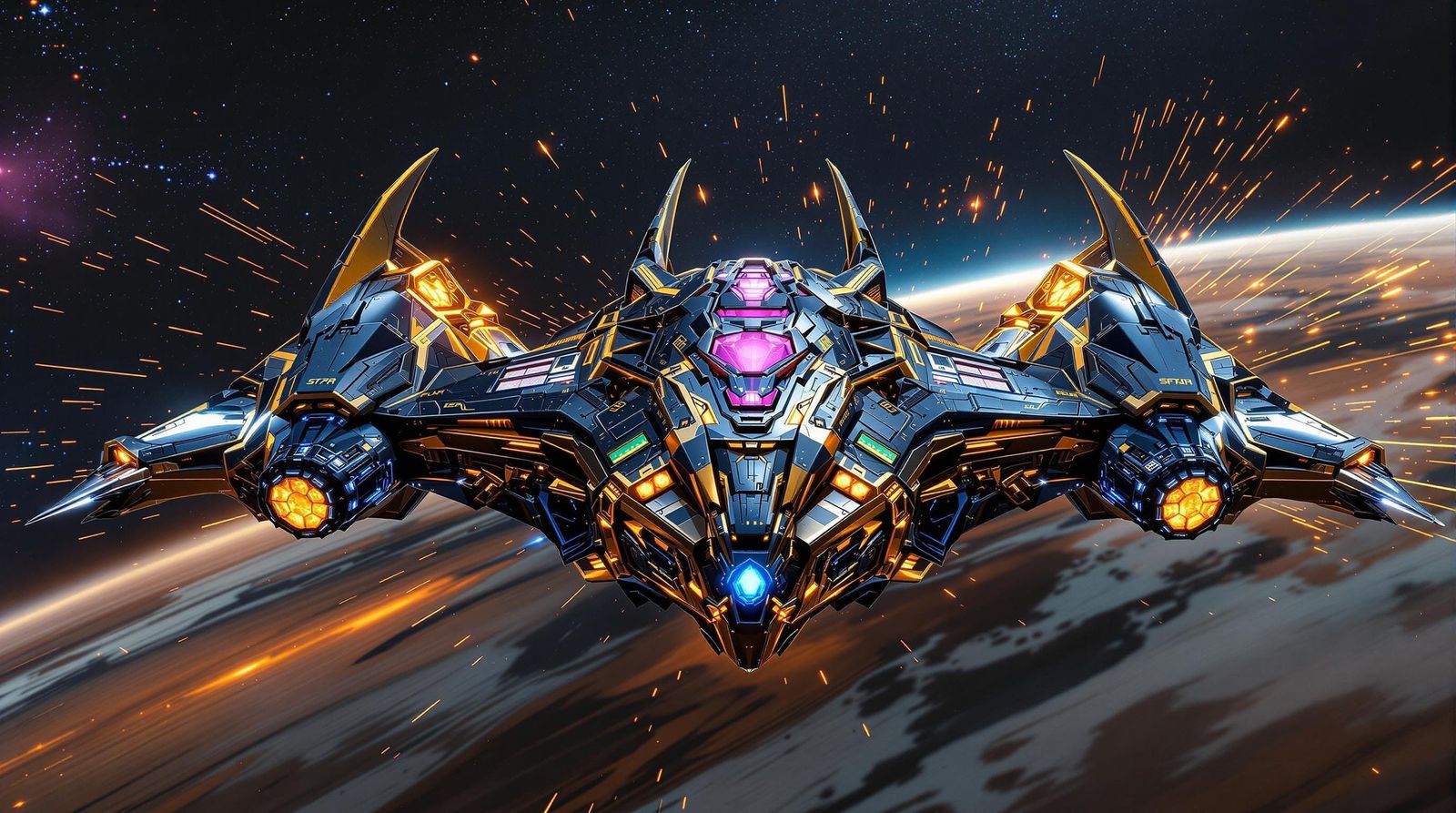 Cosmicpunk Starship UCA Wangbit SBA 371 in Metallic Gold and...