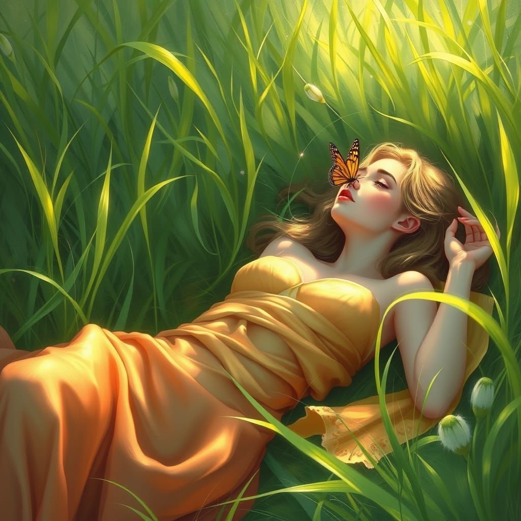 Fae Woman in Silk Gown with Butterfly