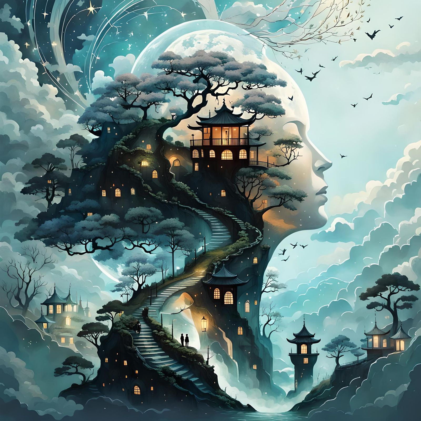 Fantasy Stargate with Dream Room, Surreal Collage Art