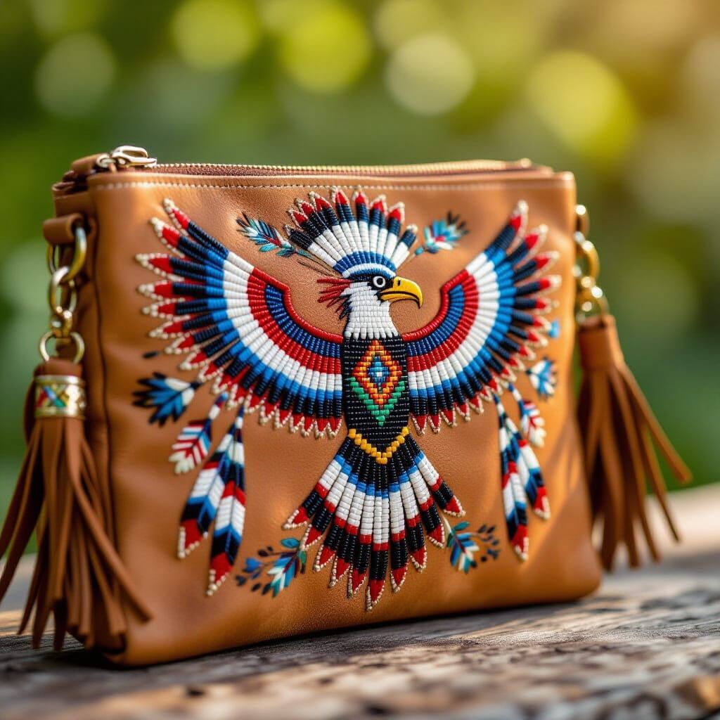Beaded Thunderbird Buckskin Pouch in Natural Light