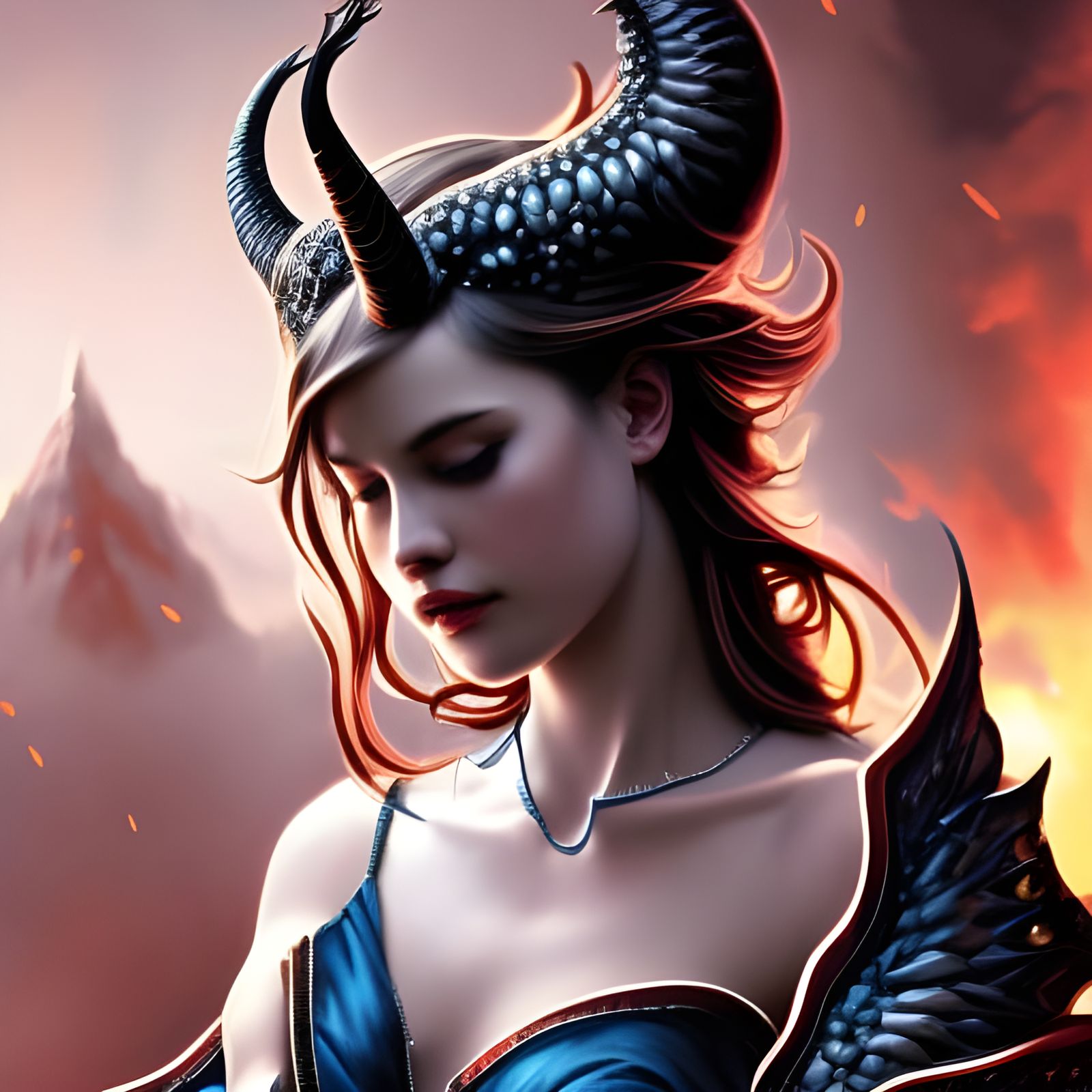 Dragon Princess Portrait with Fire Background