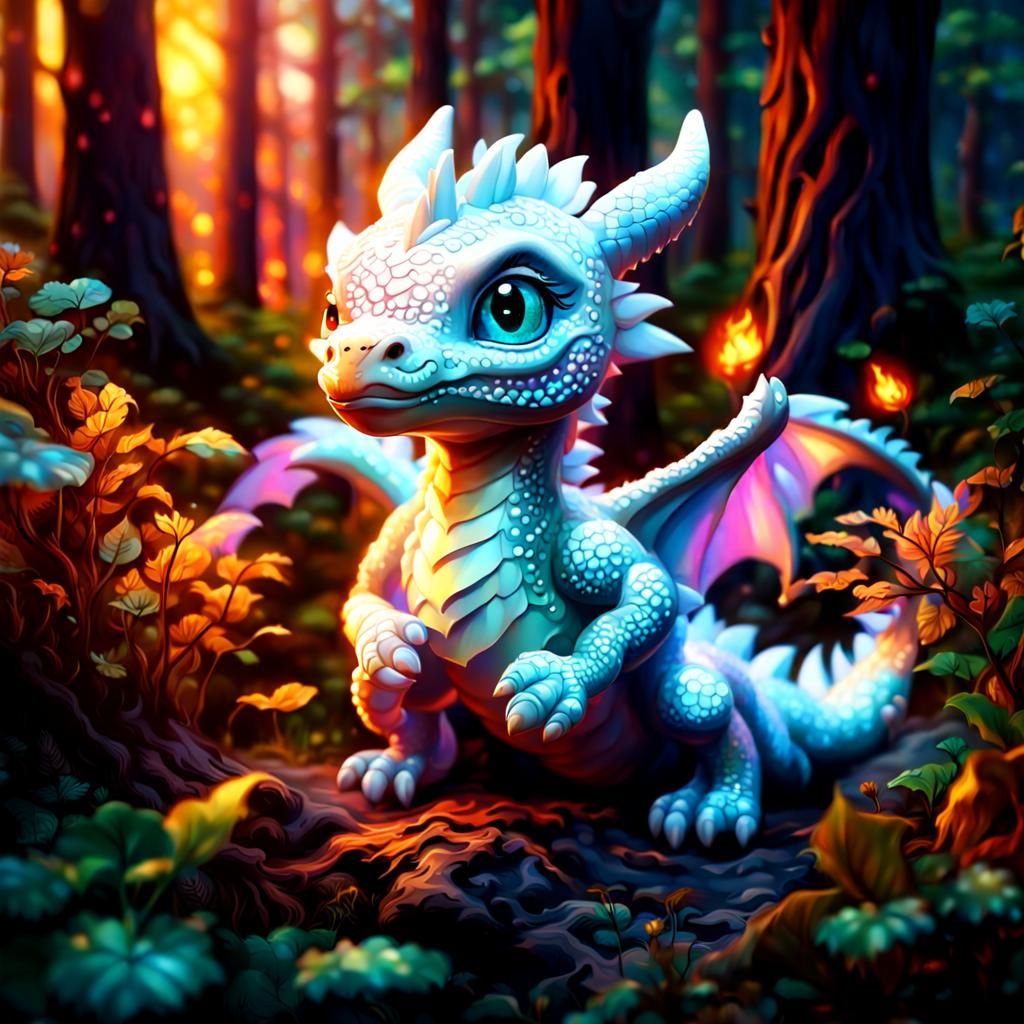 Cute baby dragon sets forest on fire