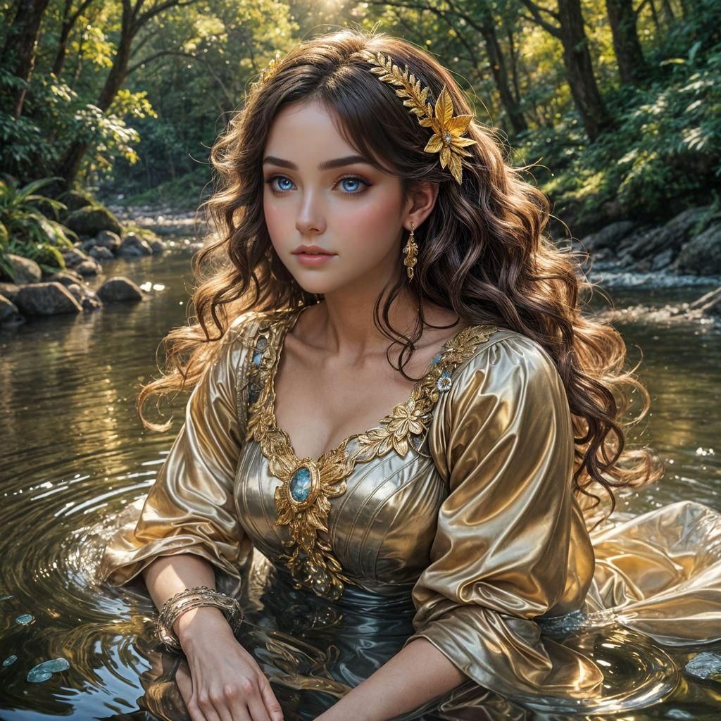Anime Girl in Creek with Fantasy Dress