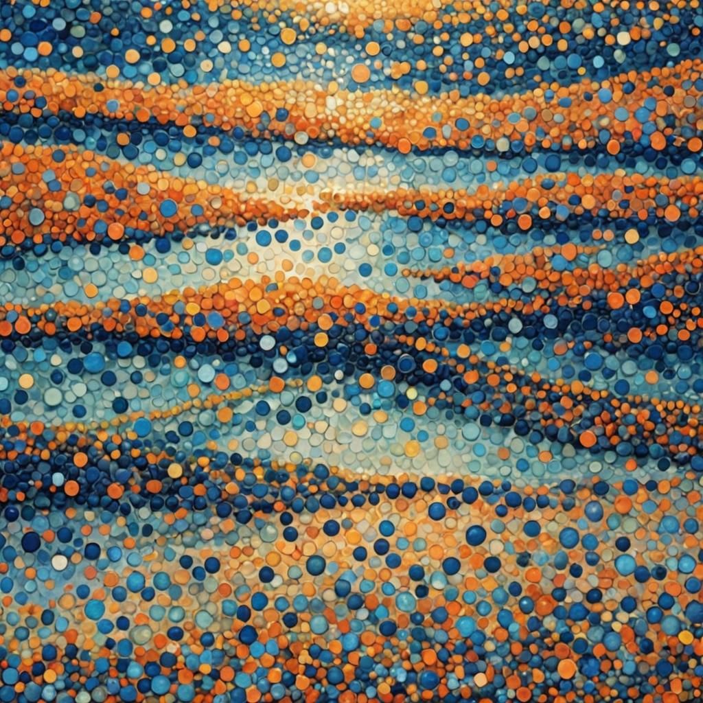Sunset Beach in Pointillist Dot Painting Style
