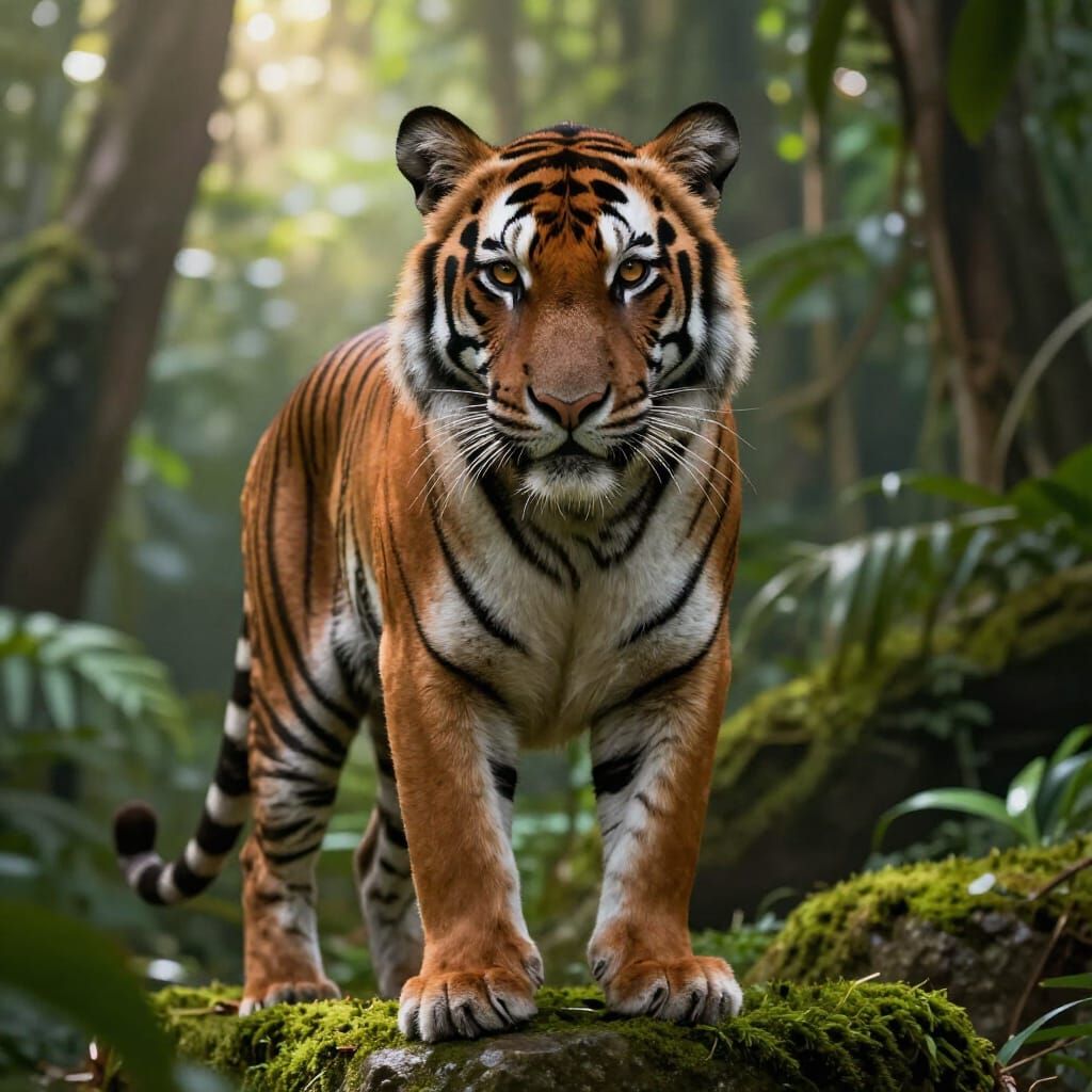 Hyperrealistic Bengal Tiger in Sun-Dappled Jungle