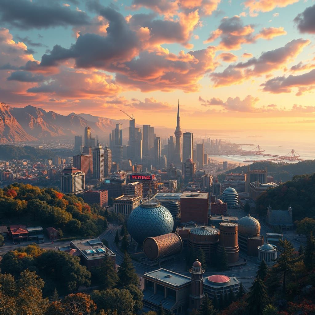 Vibrant Metropolis Amidst Whimsical Landscapes in Fantasy Co...