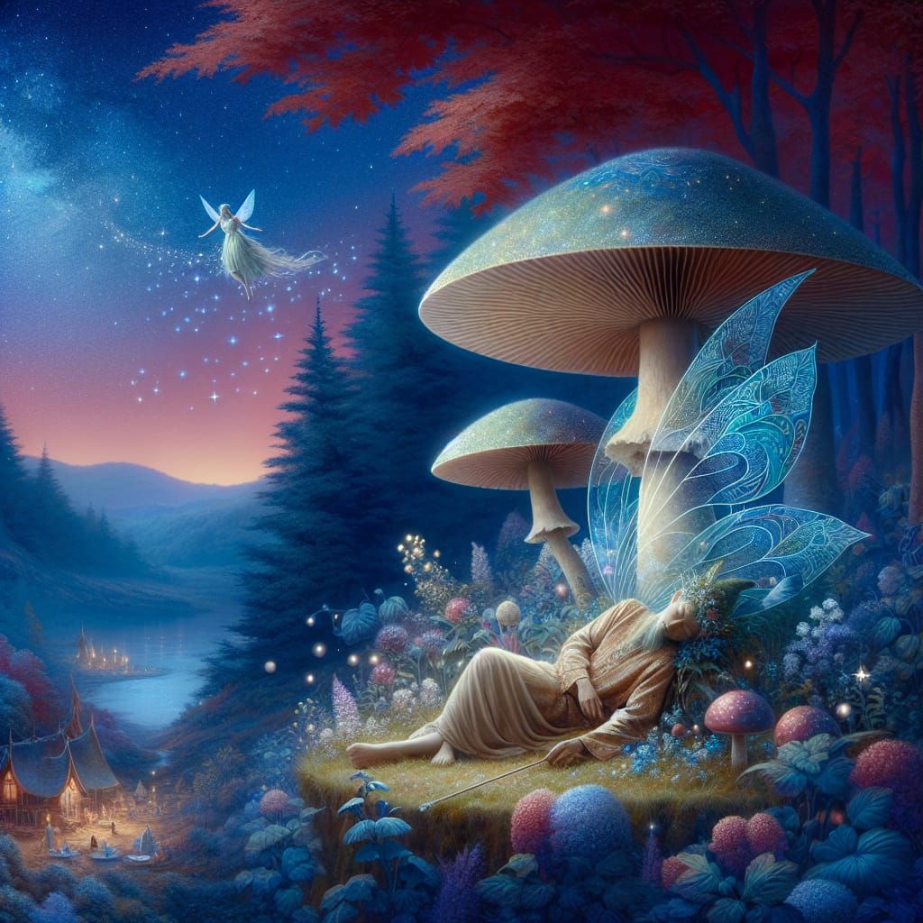 Ethereal Fairy Sleeps in Enchanted Forest