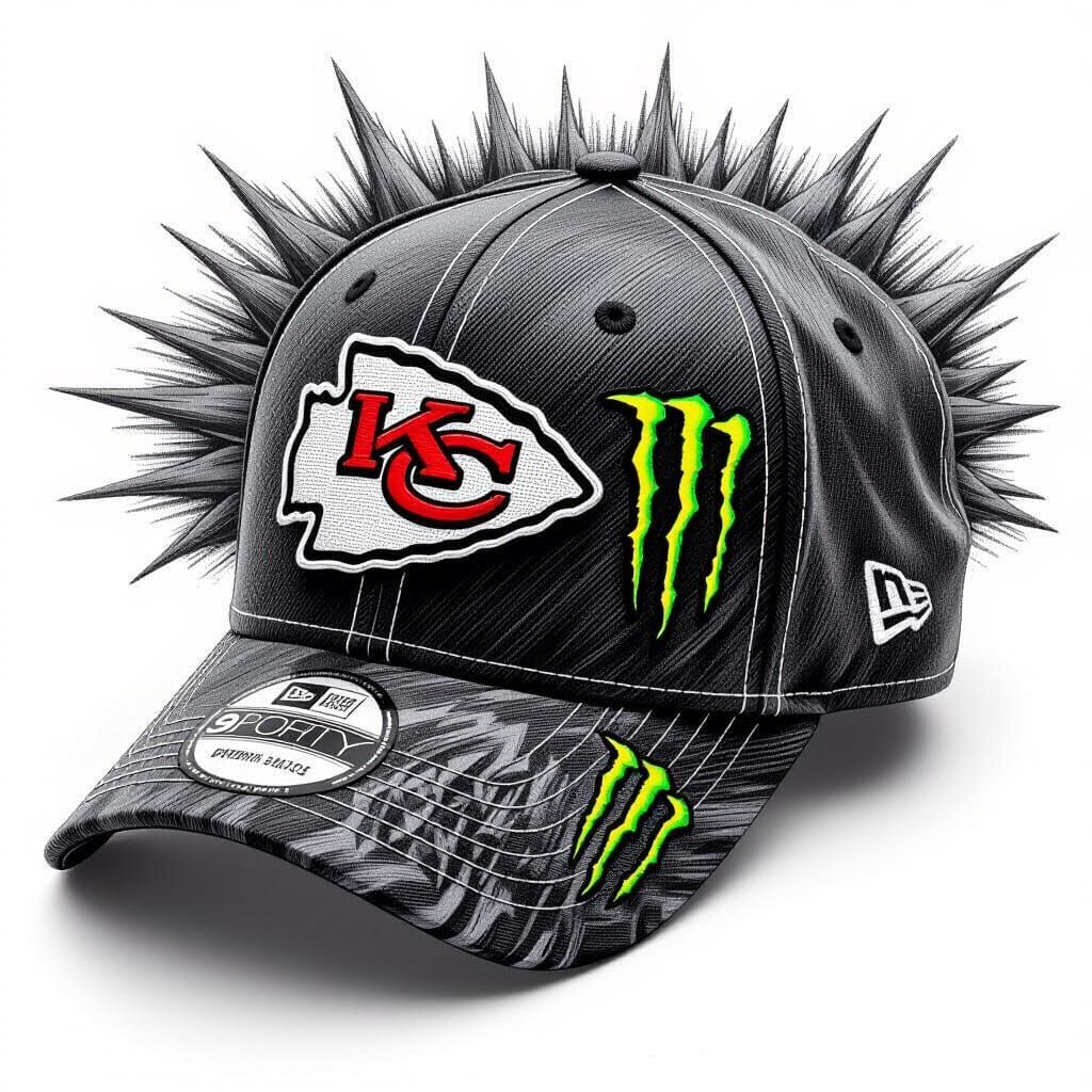 Chiefs and Monster Logos on Flattop Hat, Charcoal Art