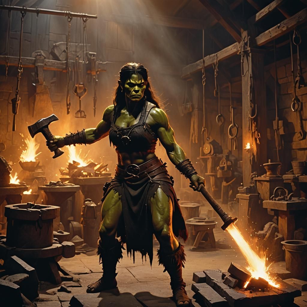 Orc Woman at the Forge: 1980s Fantasy Art