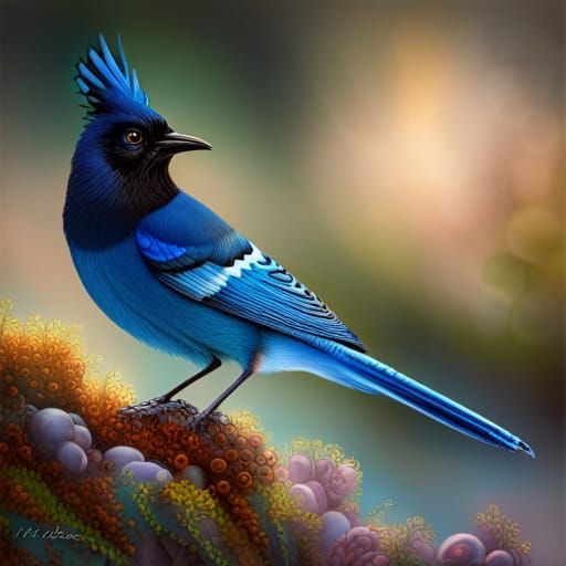 Ornate Steller's Jay Portrait in Fantasy Style