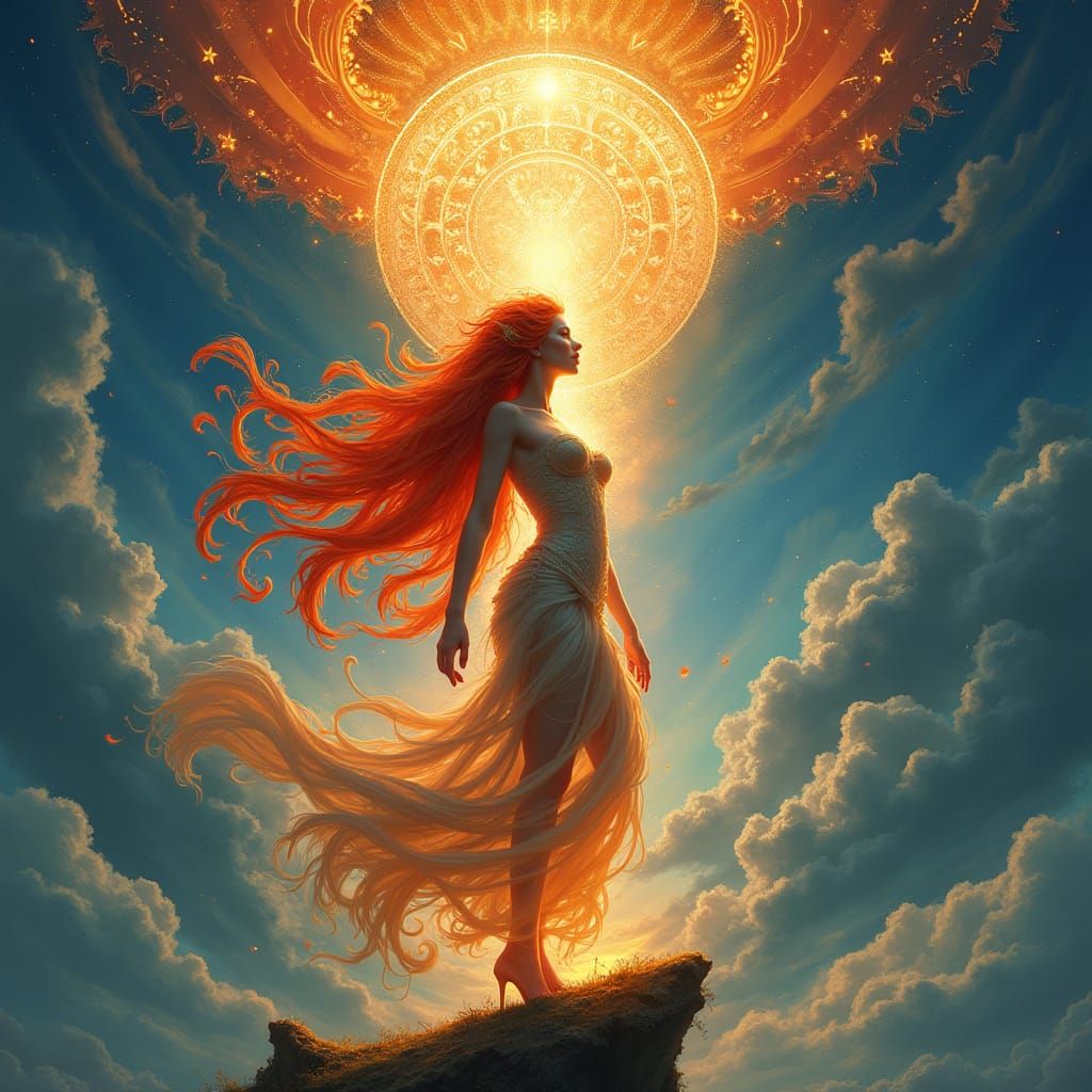 Celestial Fire Genasi in Majestic Oil Painting