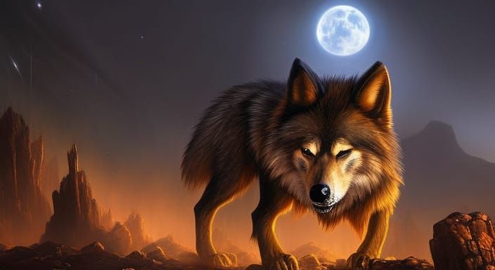 Anthropomorphic Wolf Transformation in Dark Fantasy Style