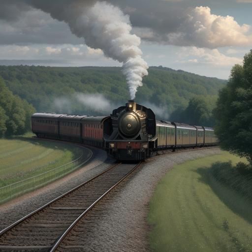 Impressionist Circus Train Journey Through Rolling Hills