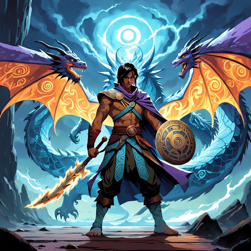 Maori Warrior Confronts Mythical Dragon in Epic Fantasy Batt...