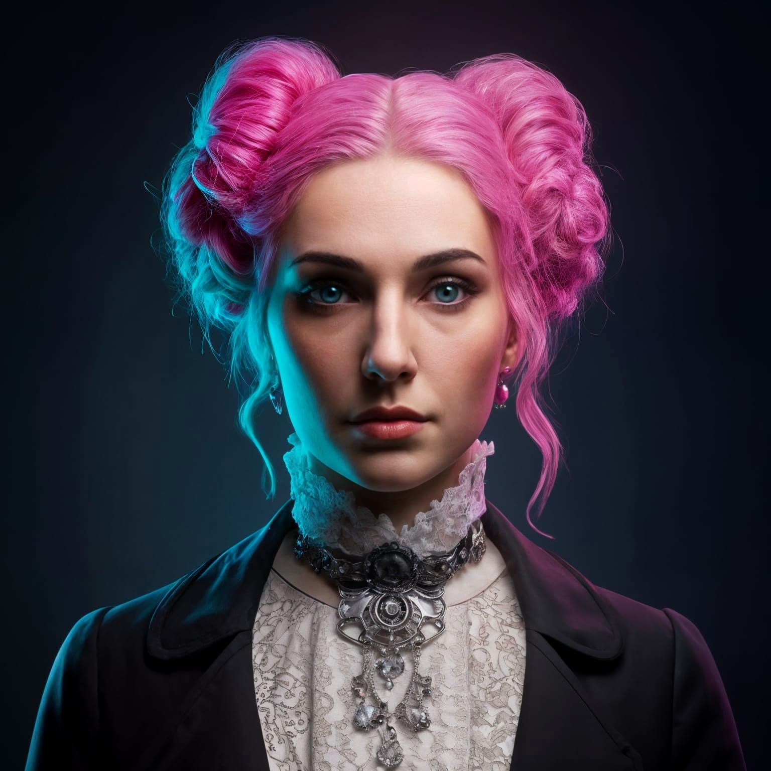 Neo Victorian Woman with Electric Hair