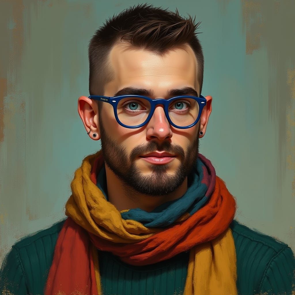 Youthful Man with Earthy Tones, in Expressive Brushstrokes