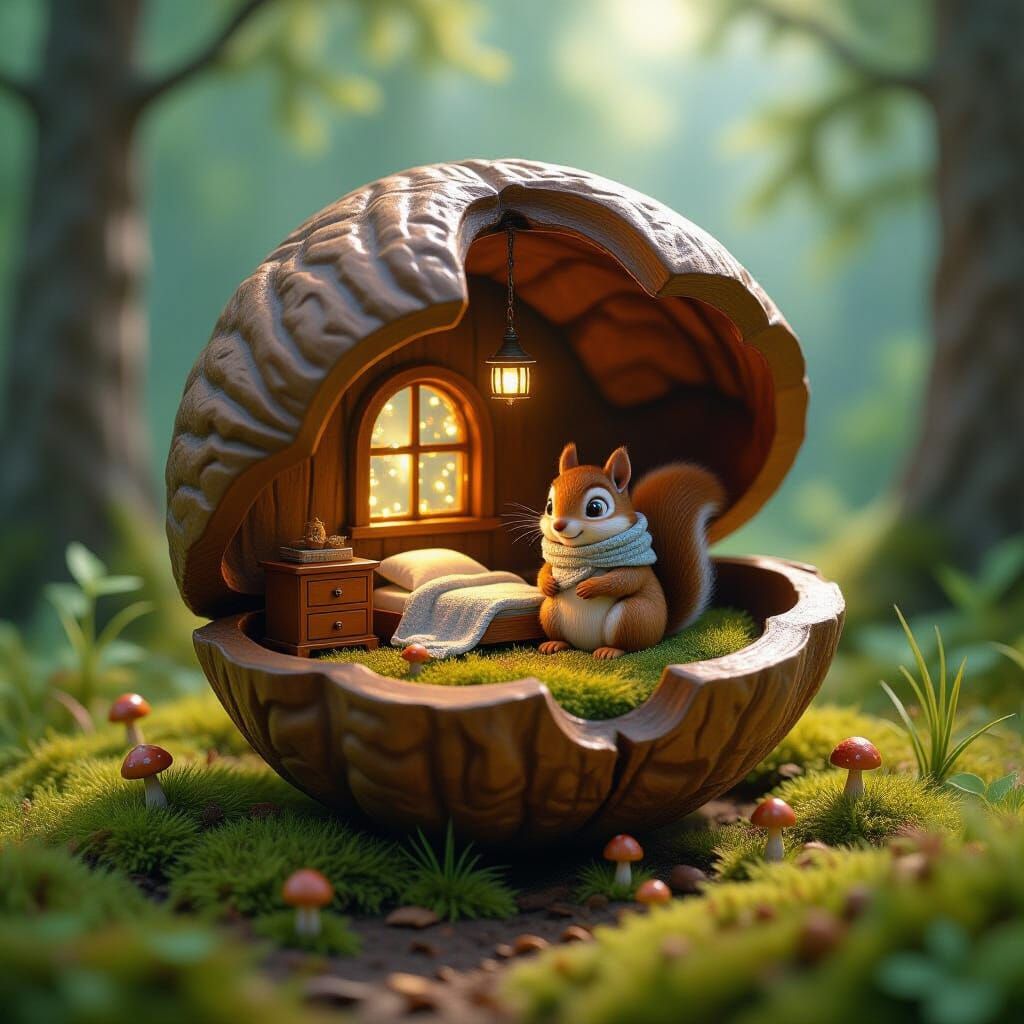 Miniature Home Inside Walnut Shell: A Forest Tale