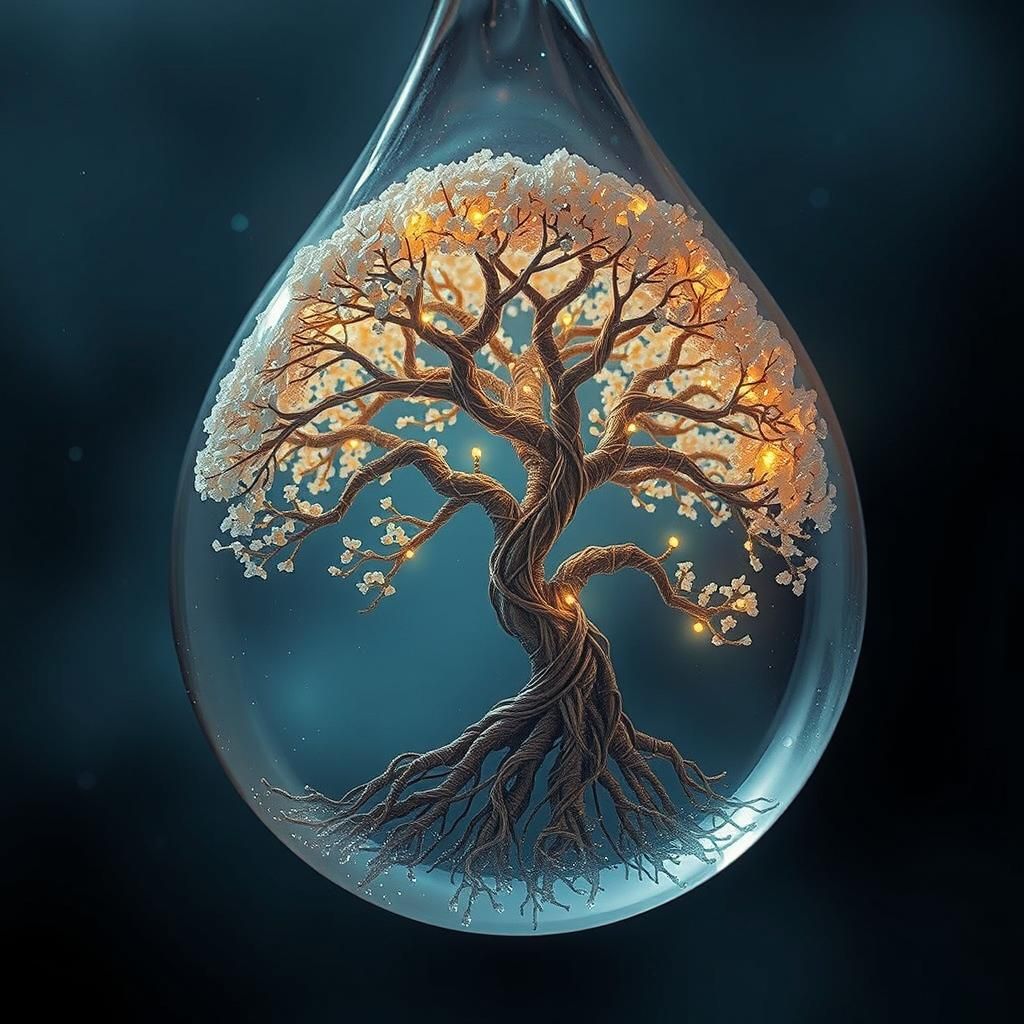 Luminescent Tree of Life in Glistening Droplet