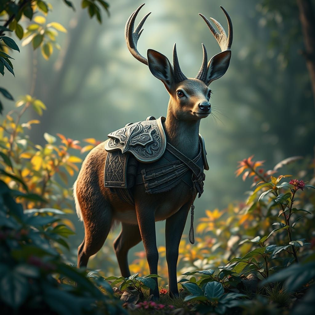 Armored Deer-Mouse in Lush Forest: Matte Painting