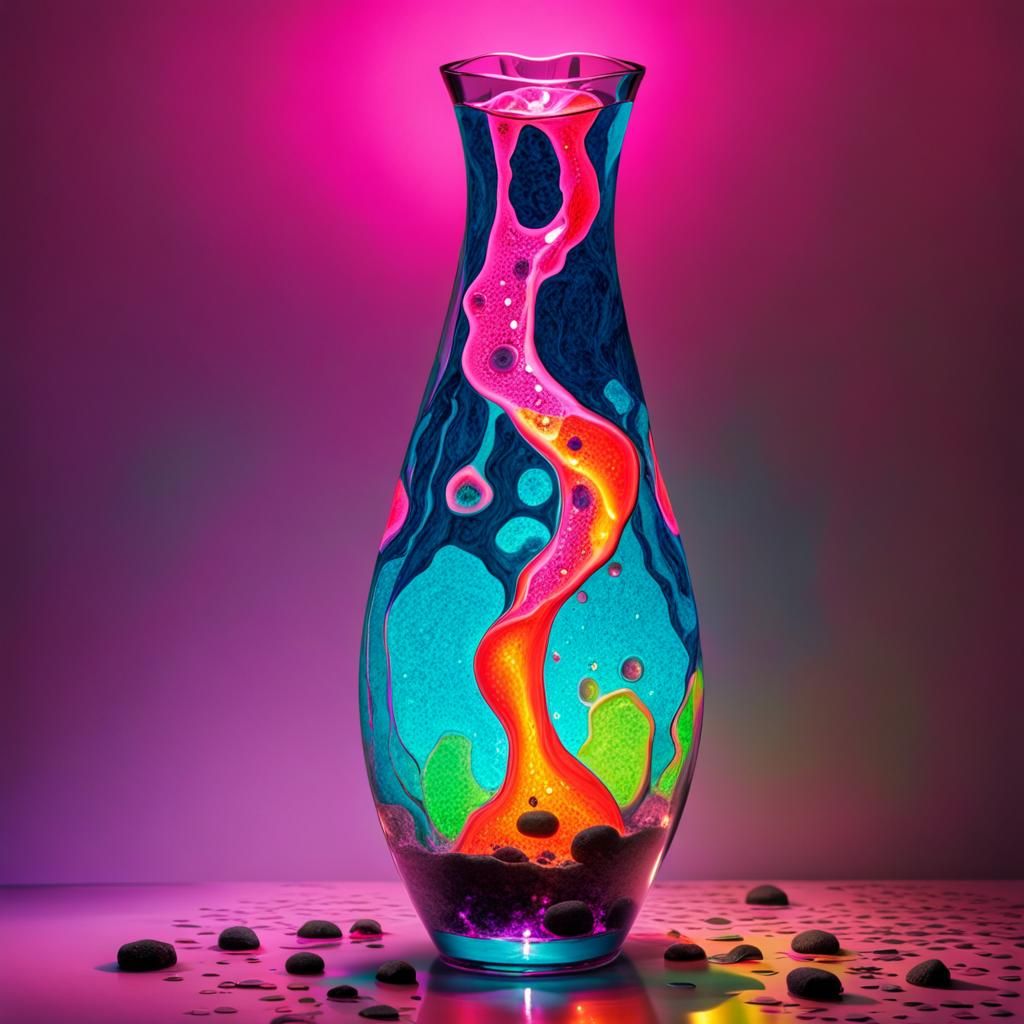 Neon Lava in Cracked Crystal Vase