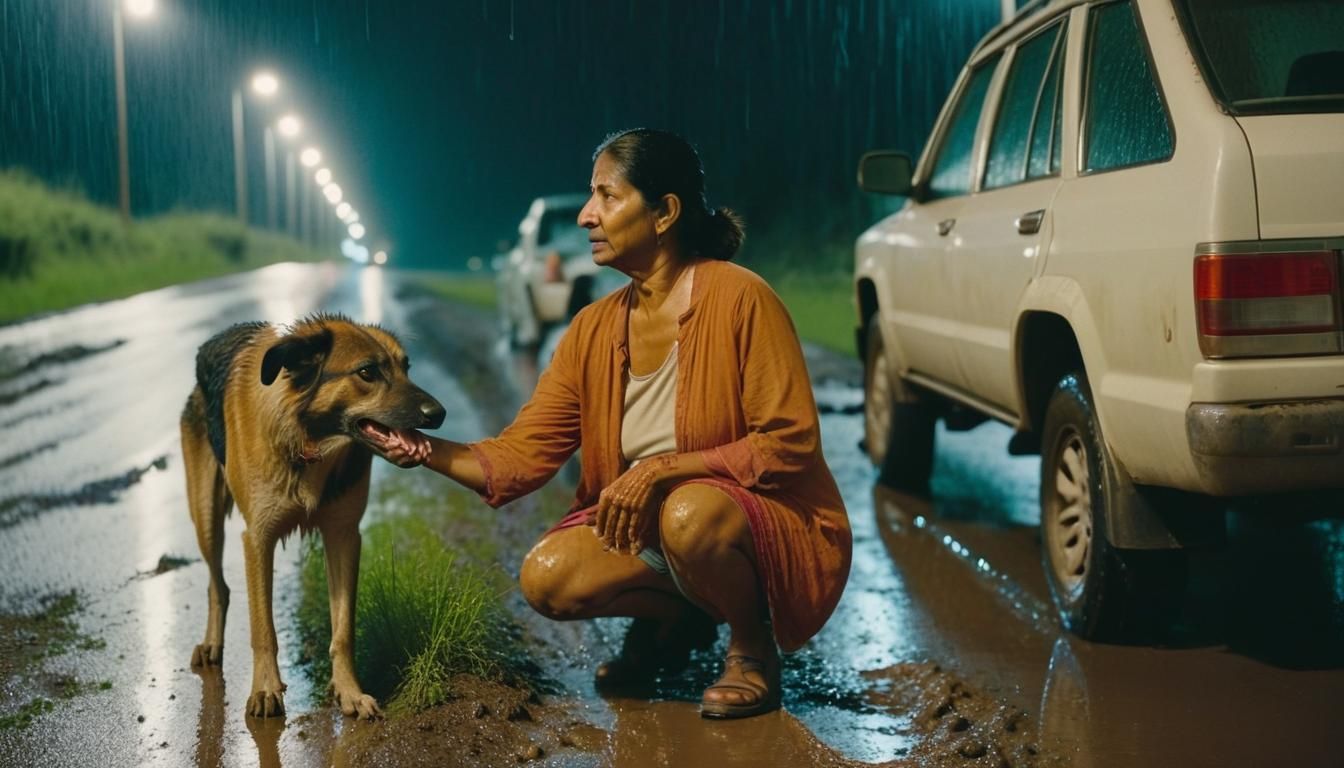 Compassionate Woman Helps Stray Dog in Rain