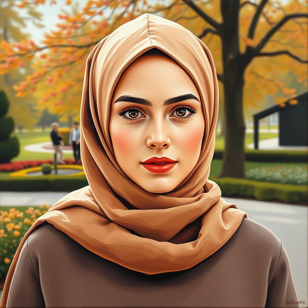 Minimalist Oil Painting of Woman in Hijab