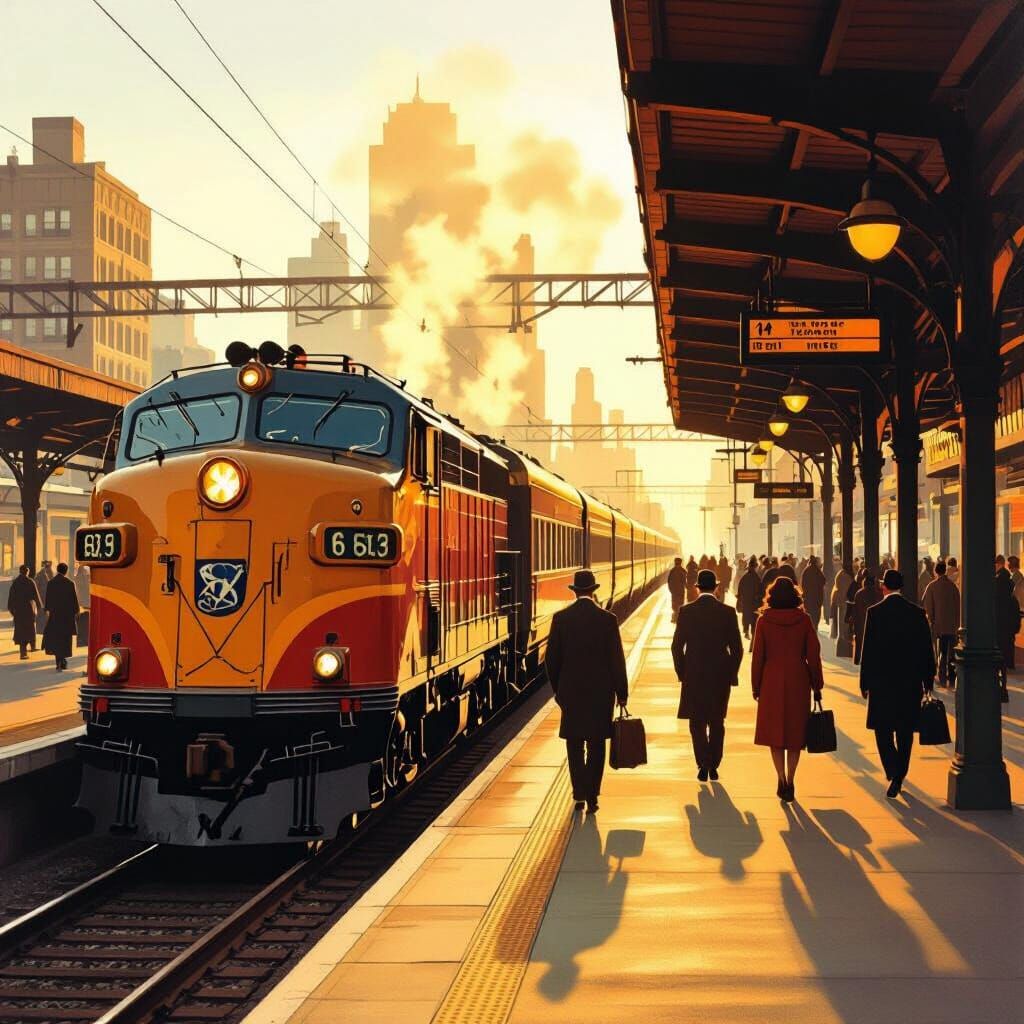 Chicago Train Station in 1960s, Golden Light