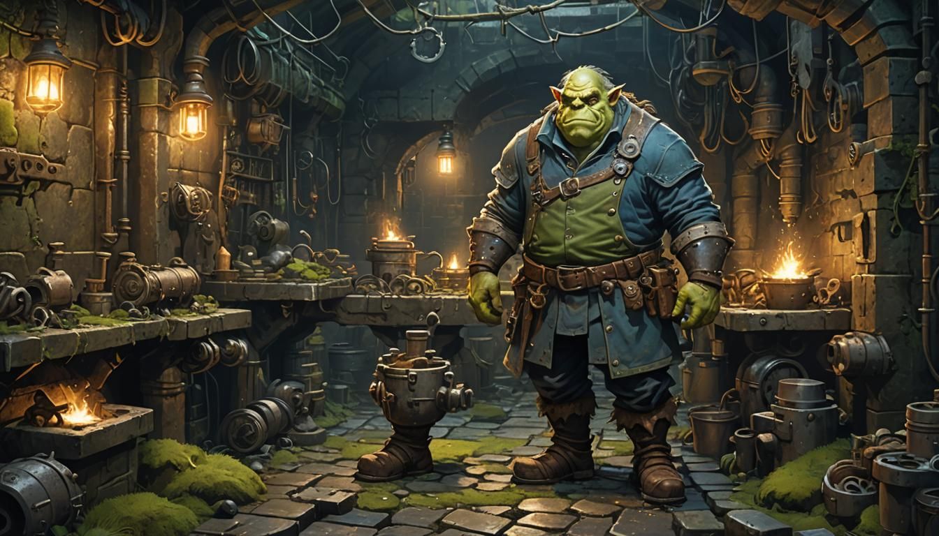 Ogre Blacksmith Artificer in Sewer Workshop