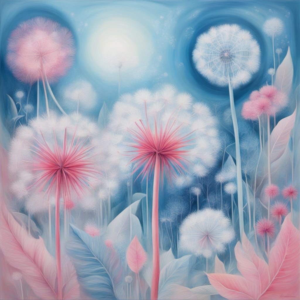 Surreal Blue Jungle Mist with Pink Accents