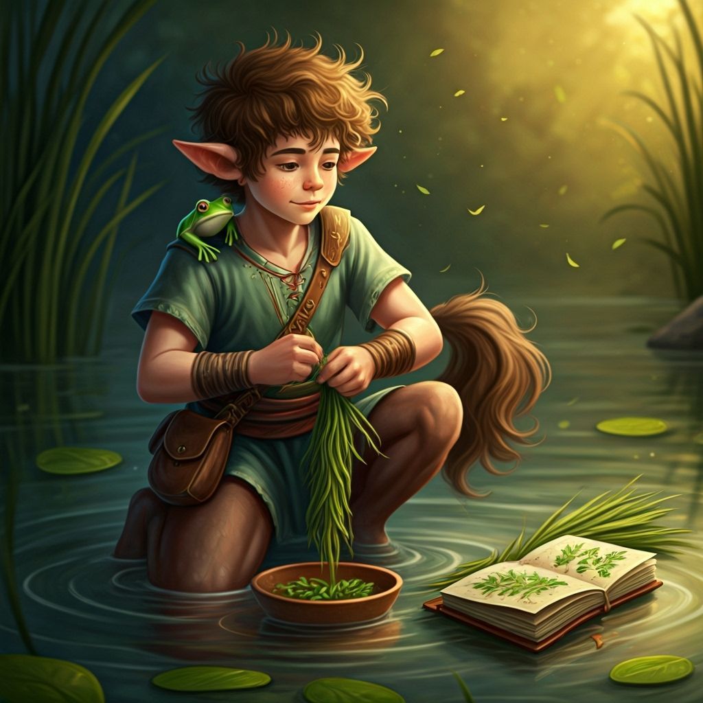 Boy Centaur Collecting Plants by a Stream