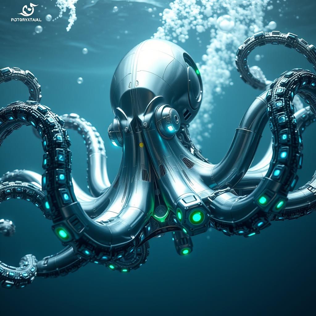Futuristic Mechanized Octopus with Glowing LED Tentacles