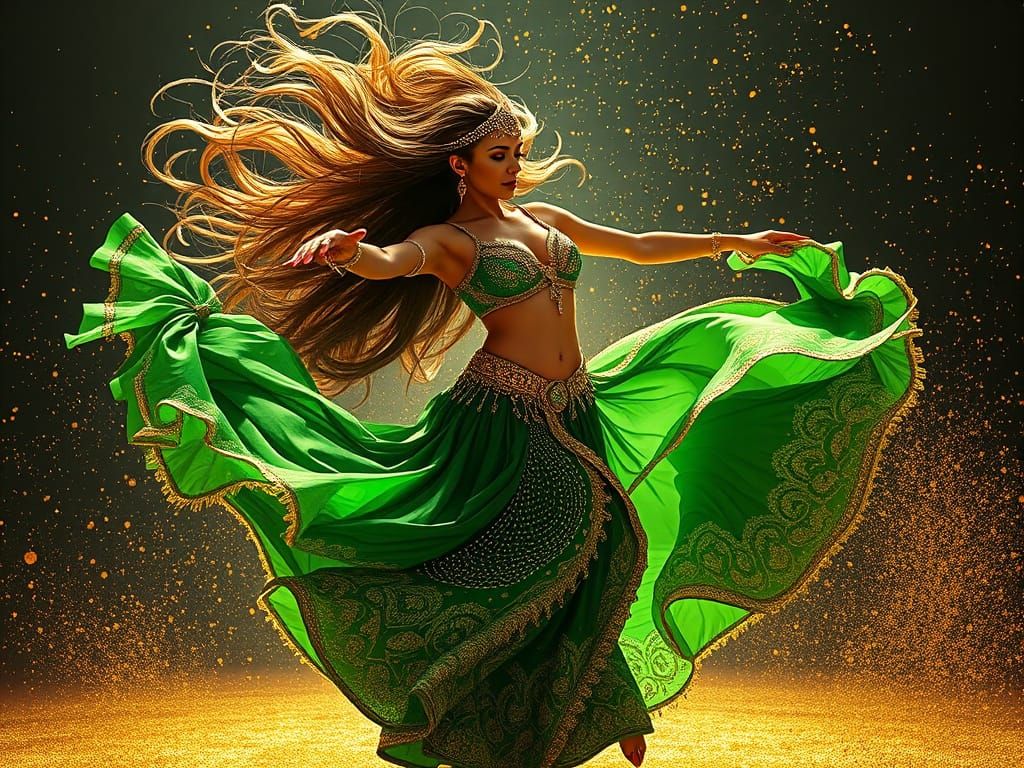 Exotic Arabian Dancer in Vibrant, Intricate Attire