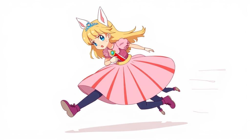 Cartoon Princess with Cat Ears Running Fast