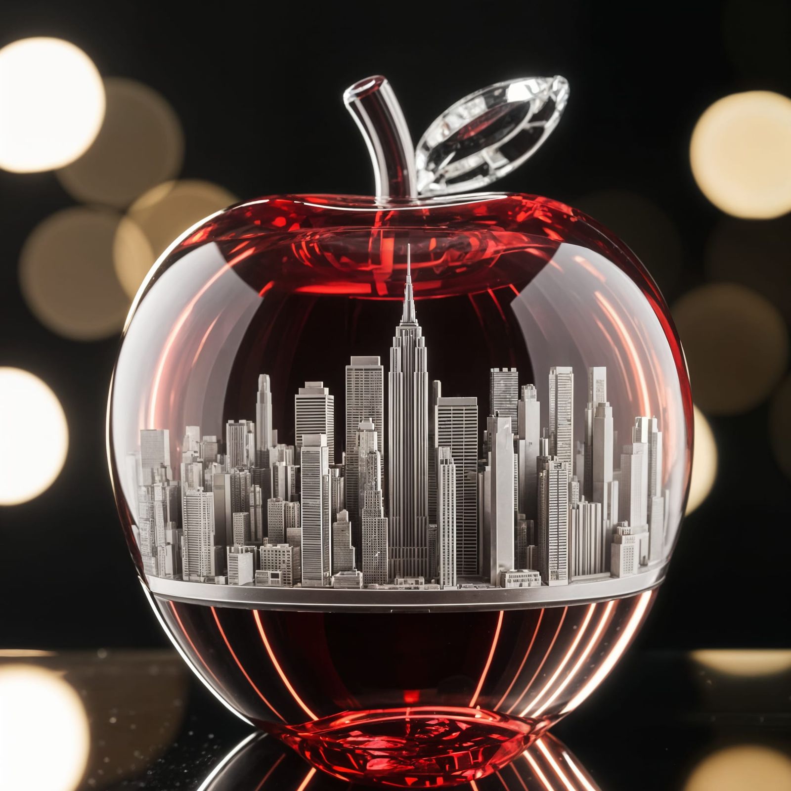 Luxurious New York City Diorama within a Red Crystal Apple