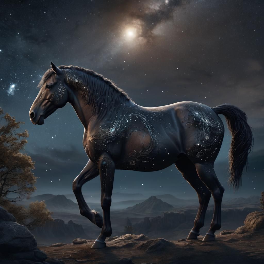 Epic Trojan Horse Under Starry Night Sky