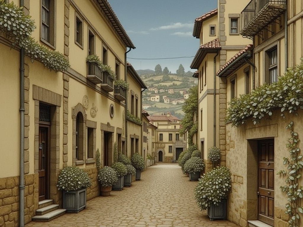 Portuguese Port City Alleyway, Intricate Art Style