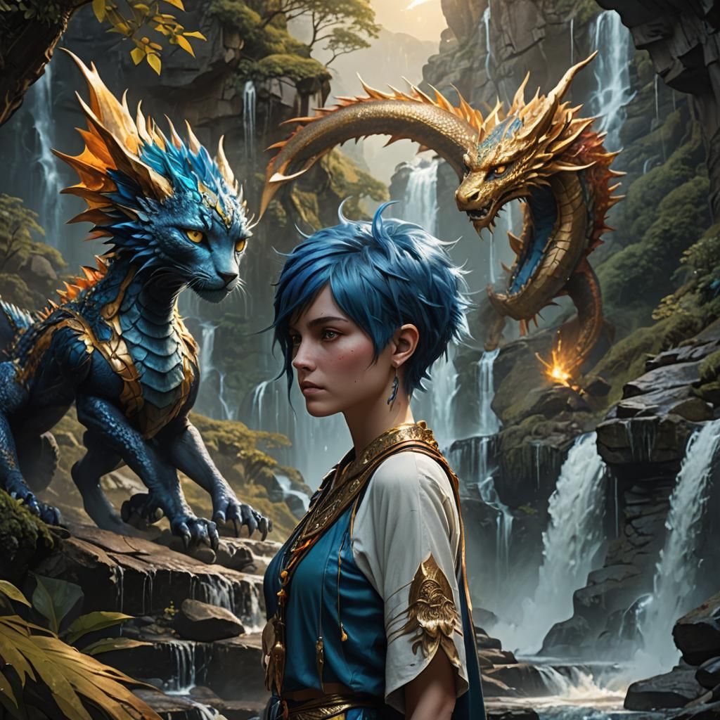 Fantasy Woman with Dragon Tail in Enchanting Forest
