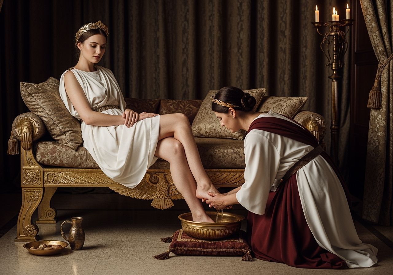 Barefoot Roman Empress on Imperial Divan