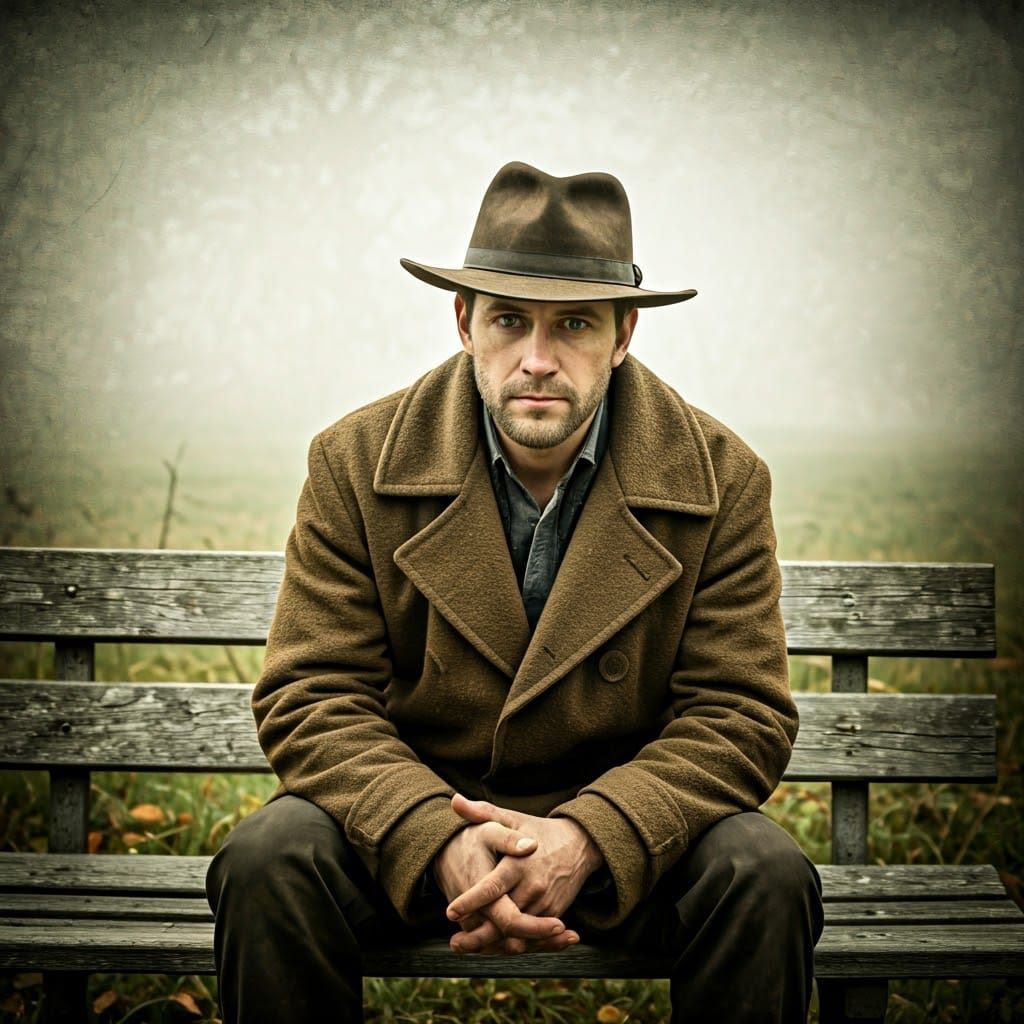 A Man Contemplates His Heartache in a Muted Autumn Landscape