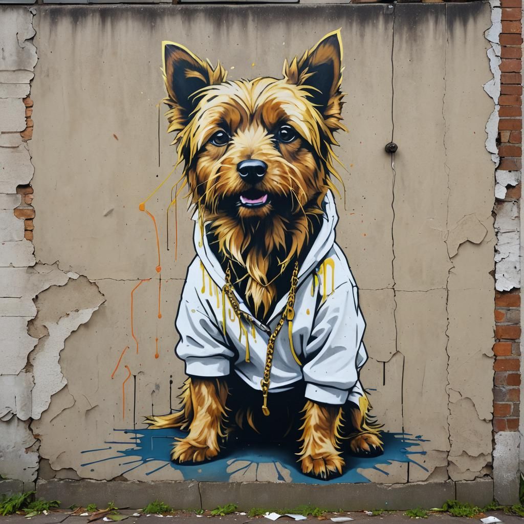 Graffiti Australian Terrier in Hoodie, Urban Art