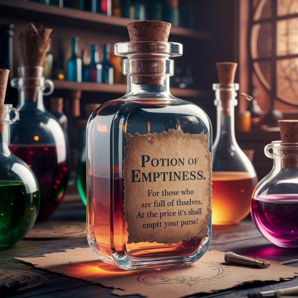 Potion of Emptiness. For those who are full of themselves. At the price it's selling for, it shall at least empty your p...