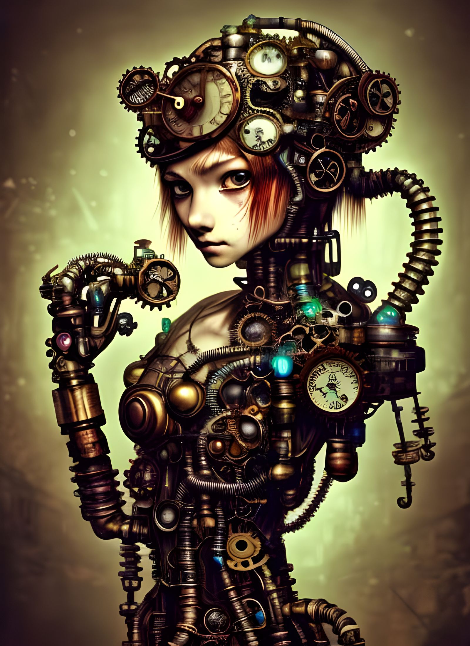 Steampunk Cybernetic Cat in Biopunk Style