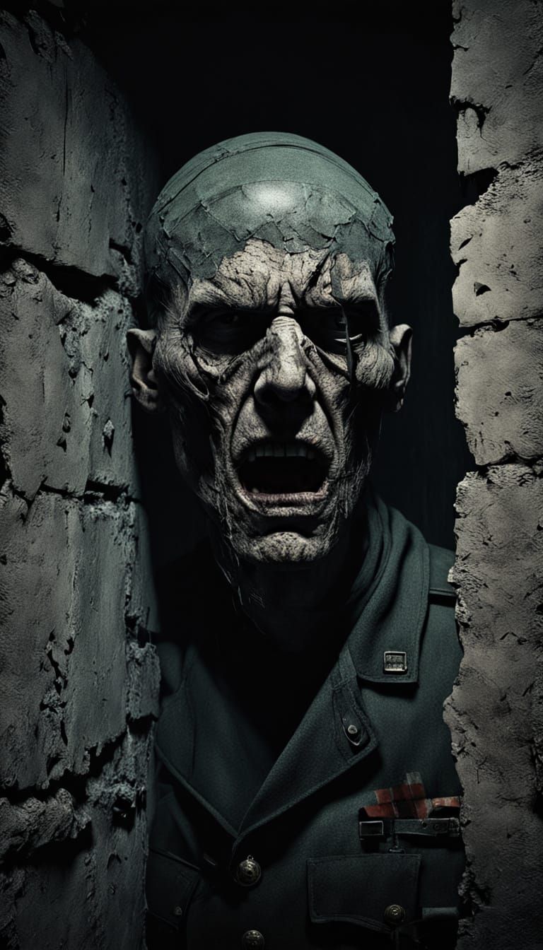 Soldier's Terror in Surreal Barracks Oil Painting