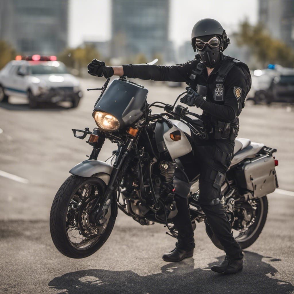 Motorcycle Rider Shooting Rifle in Pursuit