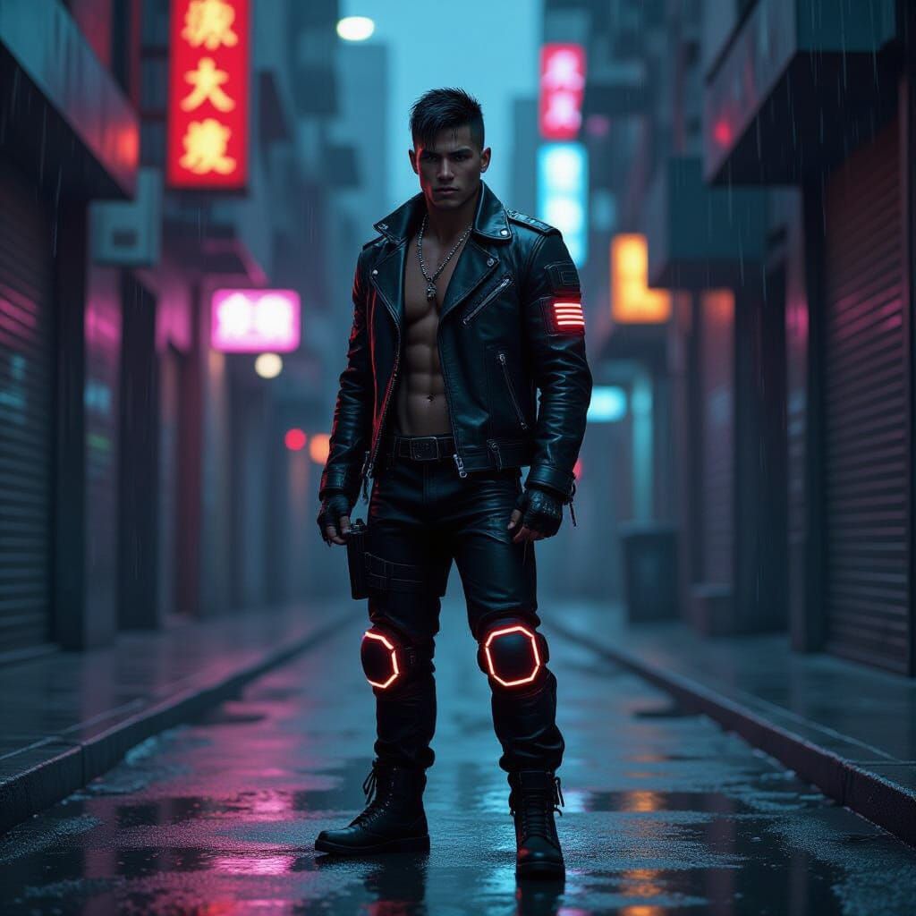 Cyberpunk Latino Warrior Ready for a Brawl