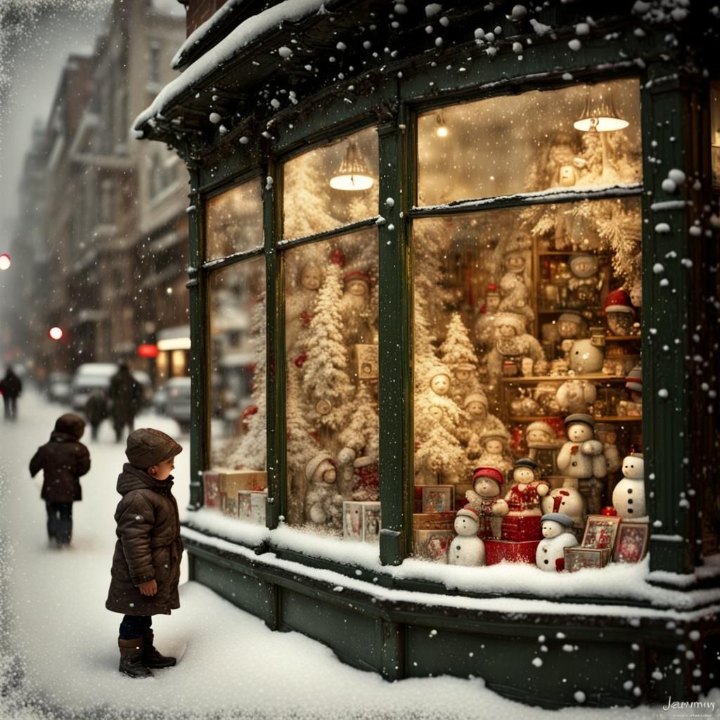 Christmas Toy Shop Window in Photographic Style